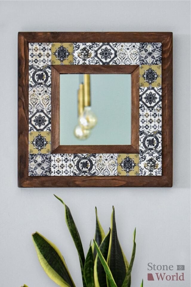 Patchwork Desenli Mermer Dekoratif Ayna 34x34cm - 002.1