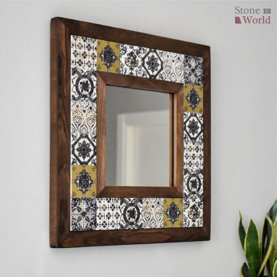 Patchwork Desenli Mermer Dekoratif Ayna 34x34cm - 002.1