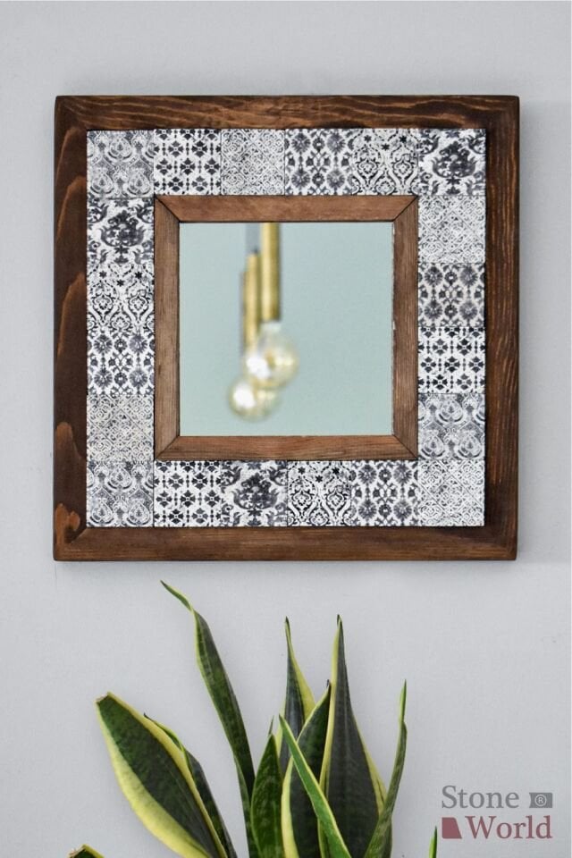 Patchwork Desenli Mermer Dekoratif Ayna 34x34cm - 003.1