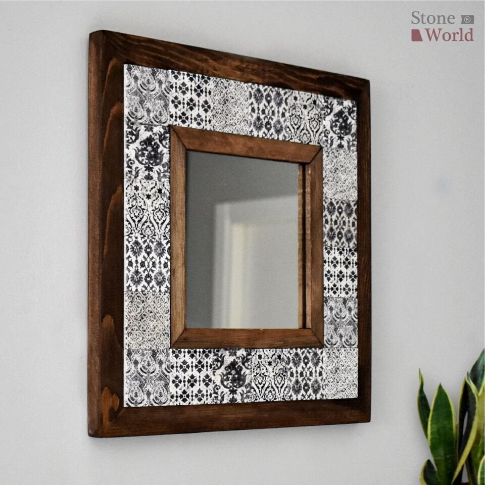 Patchwork Desenli Mermer Dekoratif Ayna 34x34cm - 003.1