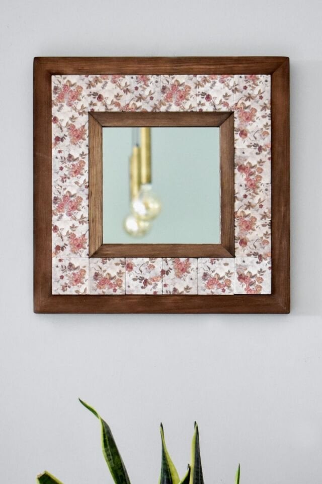 Flower Desenli Mermer Dekoratif Ayna 34x34cm - 004.1