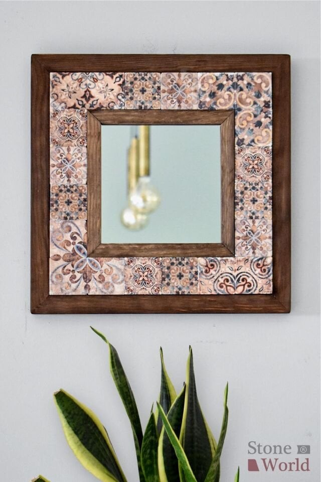 Patchwork Desenli Mermer Dekoratif Ayna 34x34cm - 005.1