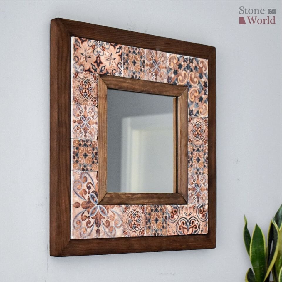 Patchwork Desenli Mermer Dekoratif Ayna 34x34cm - 005.1