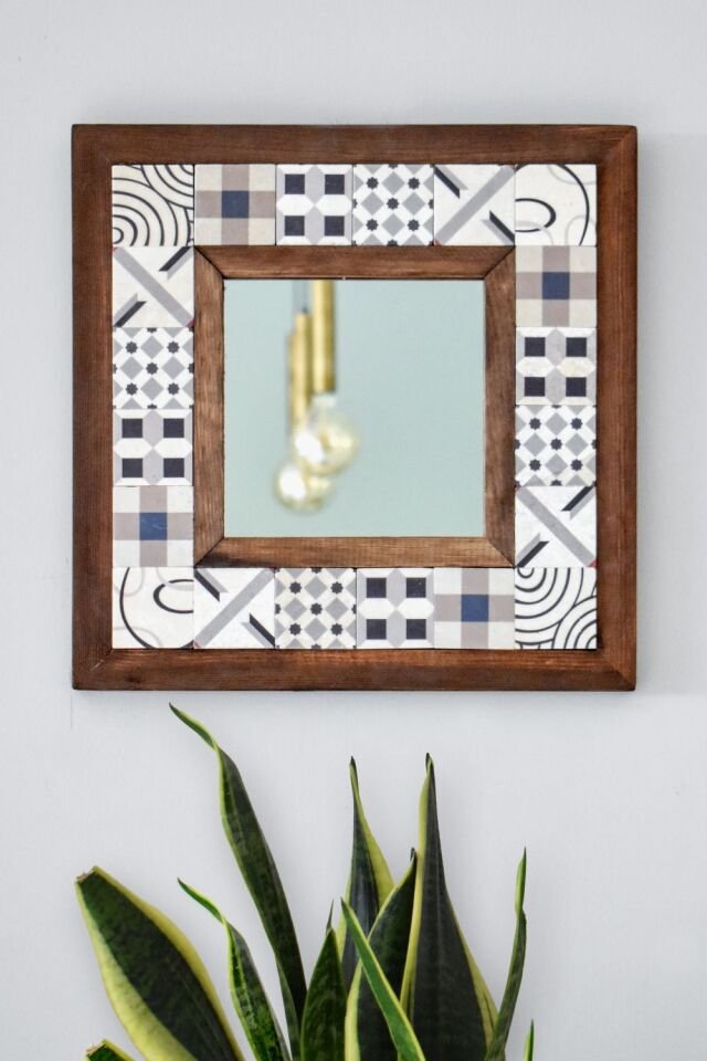 Patchwork Desenli Mermer Dekoratif Ayna 34x34cm - 006.1