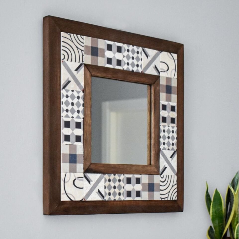 Patchwork Desenli Mermer Dekoratif Ayna 34x34cm - 006.1