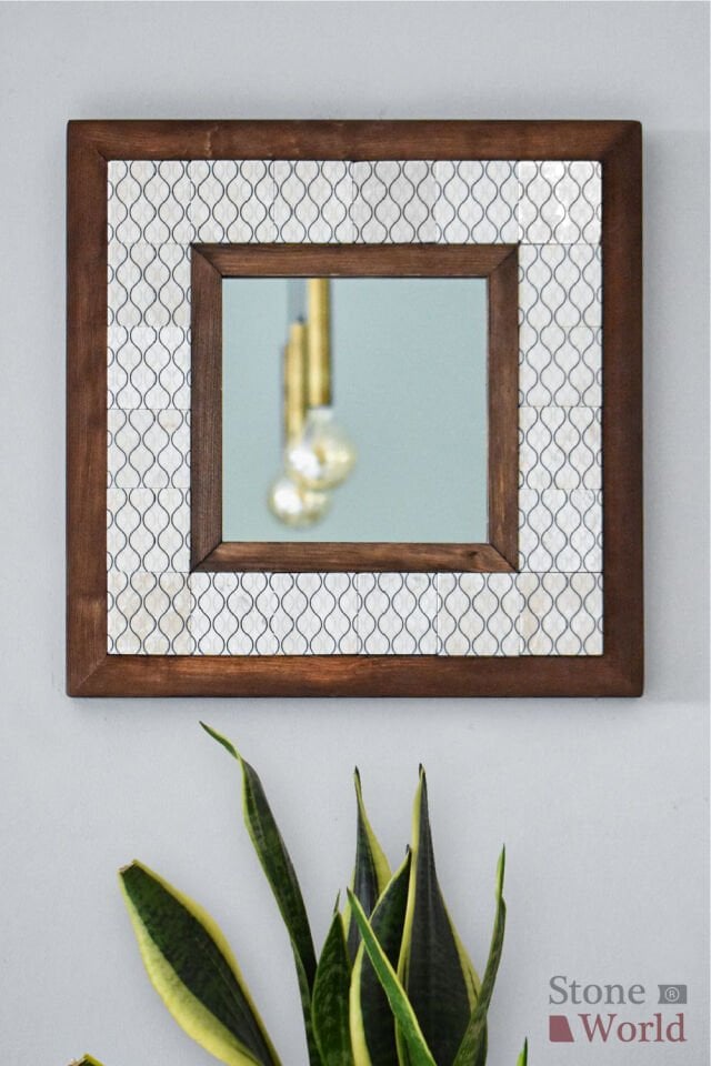 Geometric Desenli Mermer Dekoratif Ayna 34x34cm - 007.1