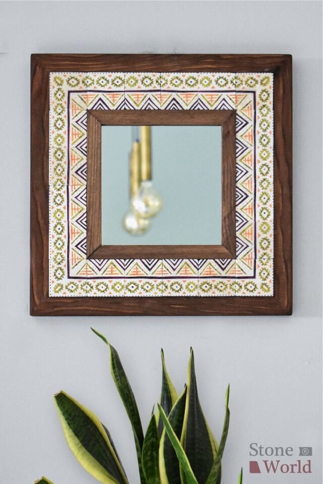 Etnik Desenli Mermer Dekoratif Ayna 34x34cm - 008.1