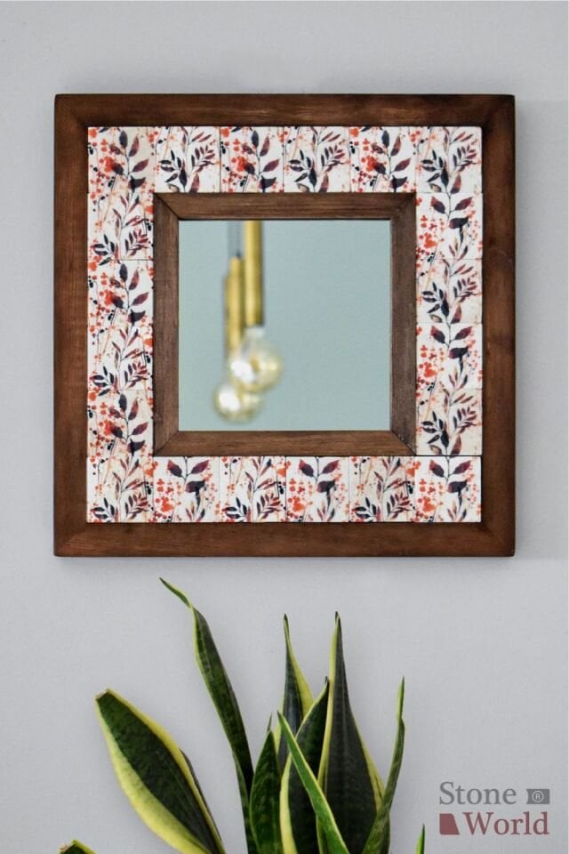 Flower Desenli Mermer Dekoratif Ayna 34x34cm - 010.1