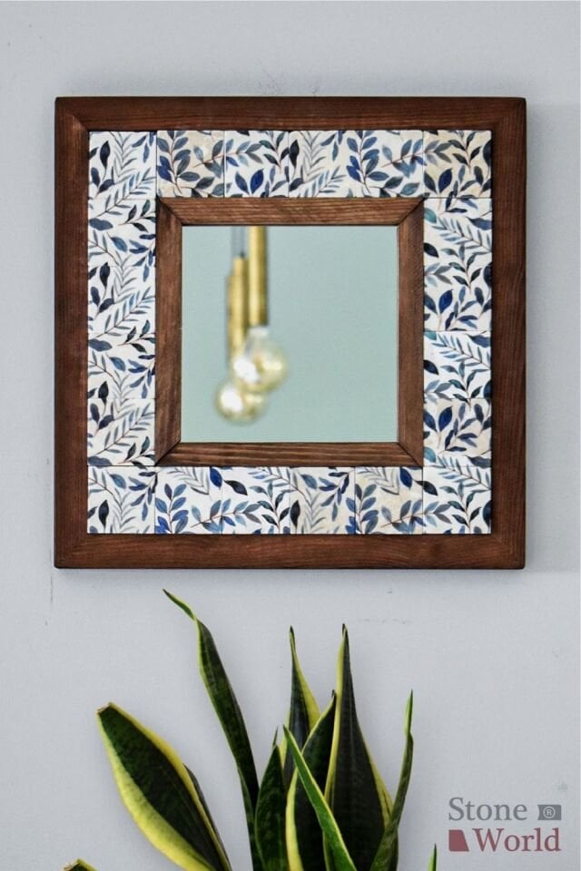 Flower Desenli Mermer Dekoratif Ayna 34x34cm - 012.1