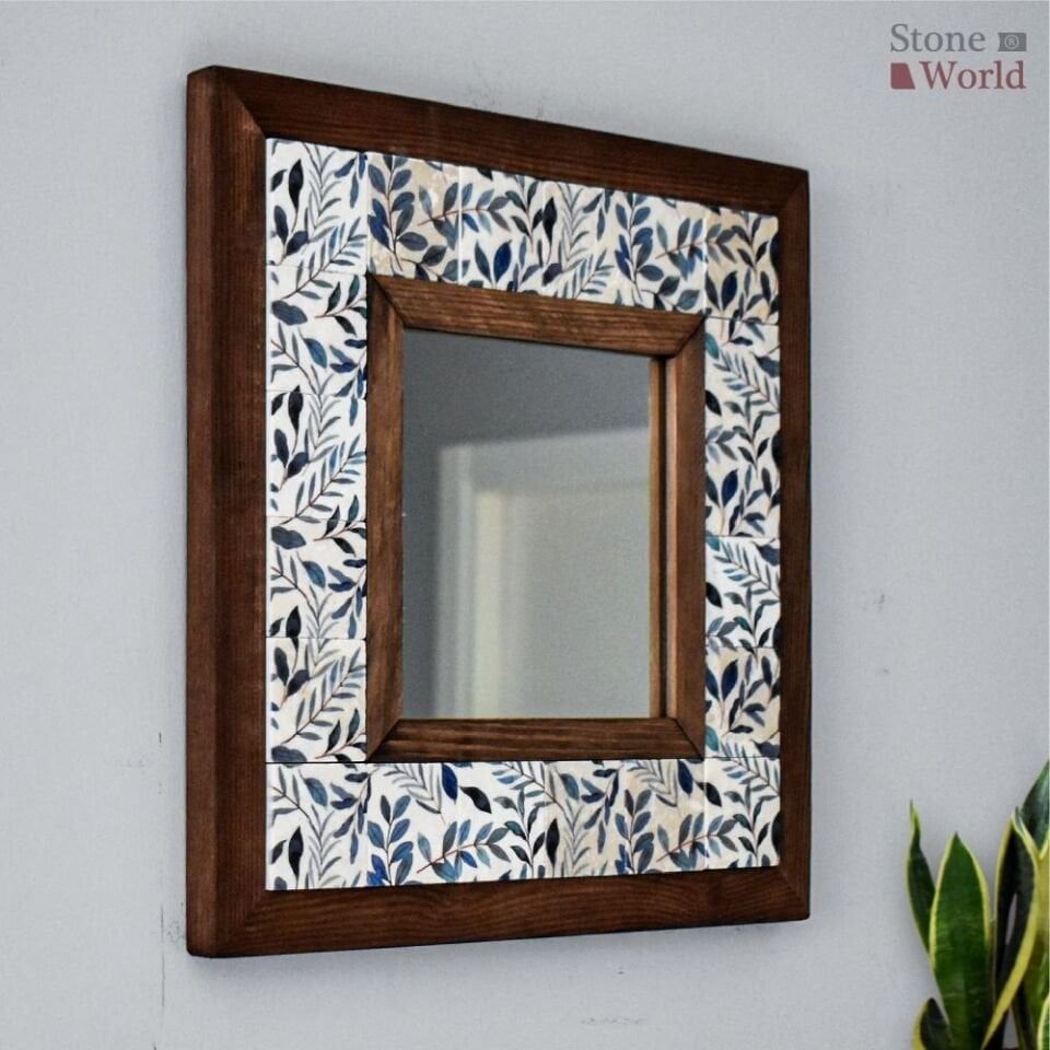 Flower Desenli Mermer Dekoratif Ayna 34x34cm - 012.1