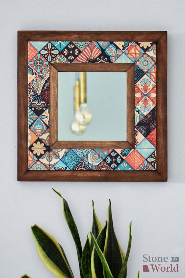 Mandala Desenli Mermer Dekoratif Ayna 34x34cm - 015.1