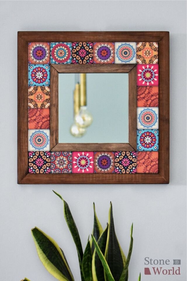 Mandala Desenli Mermer Dekoratif Ayna 34x34cm - 019.1