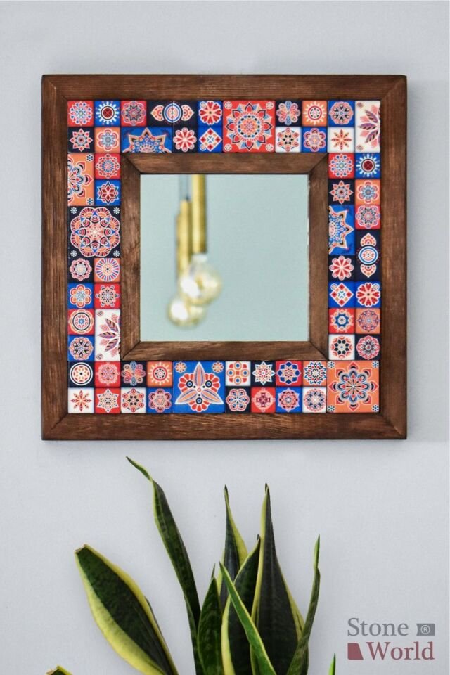 Mandala Desenli Mermer Dekoratif Ayna 34x34cm - 020.1