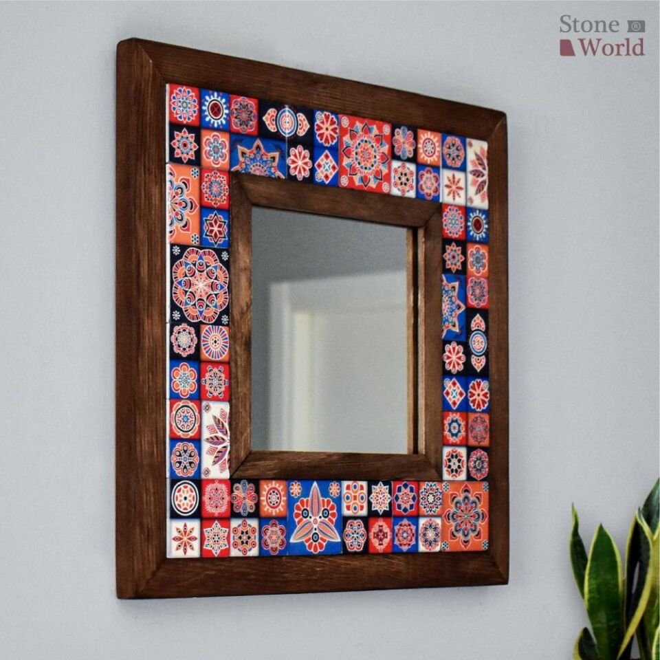 Mandala Desenli Mermer Dekoratif Ayna 34x34cm - 020.1