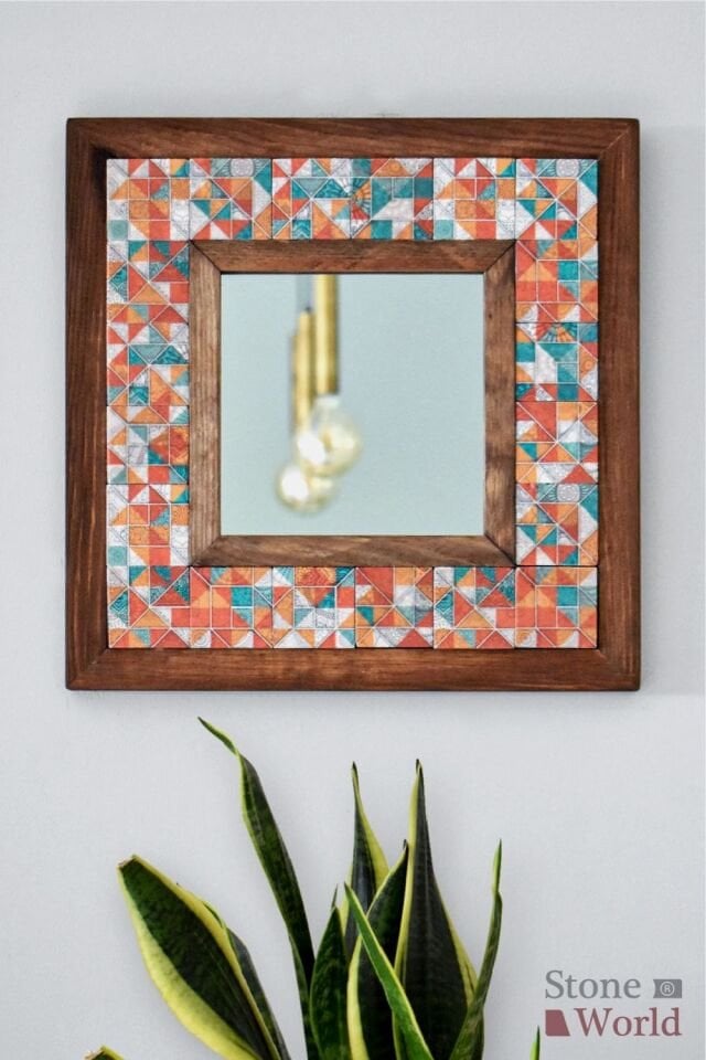 Geometric Desenli Mermer Dekoratif Ayna 34x34cm - 022.1