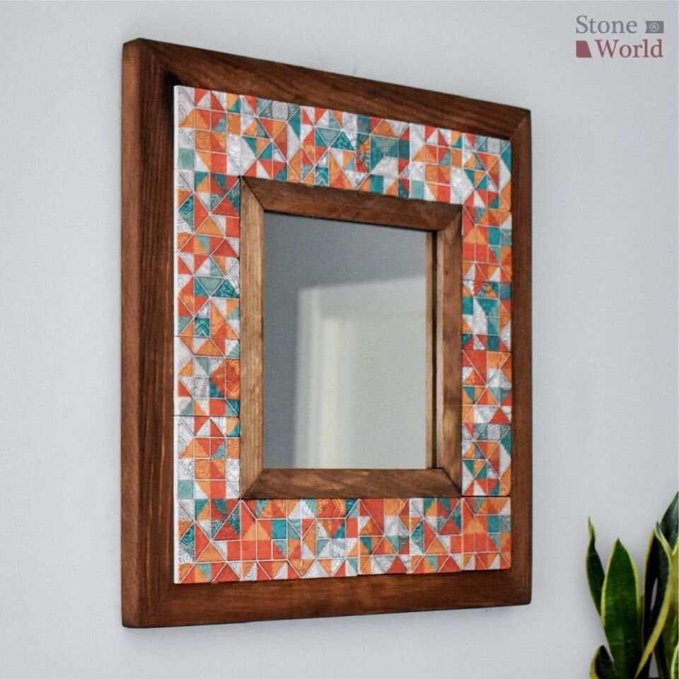 Geometric Desenli Mermer Dekoratif Ayna 34x34cm - 022.1