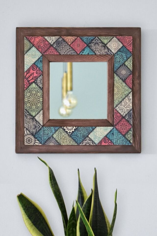 Patchwork Desenli Mermer Dekoratif Ayna 34x34cm - 023.1