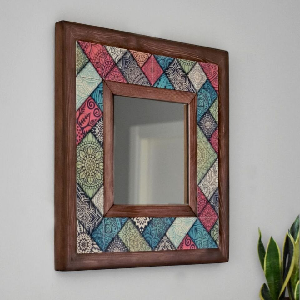 Patchwork Desenli Mermer Dekoratif Ayna 34x34cm - 023.1