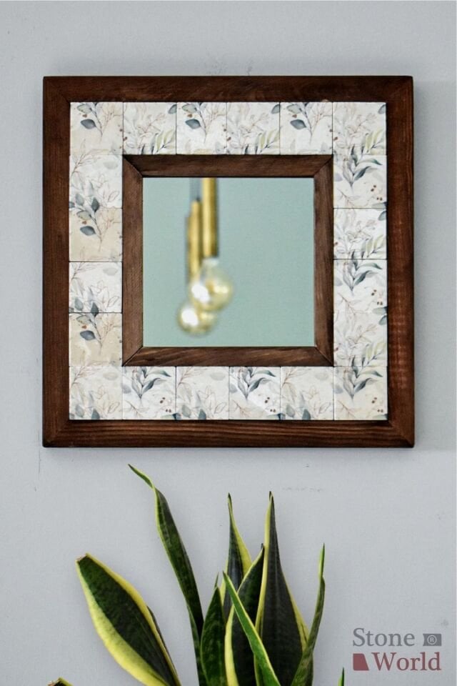 Flower Desenli Mermer Dekoratif Ayna 34x34cm - 024.1