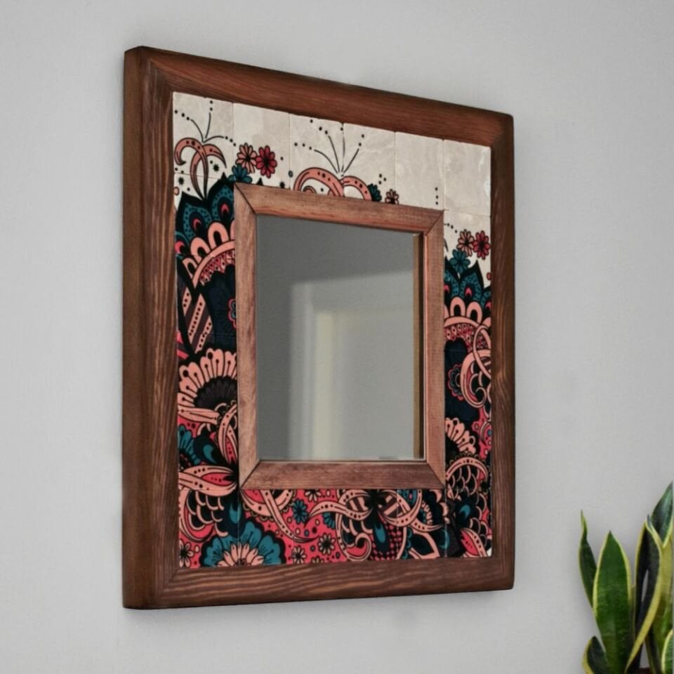 Mandala Desenli Mermer Dekoratif Ayna 34x34cm - 025.1