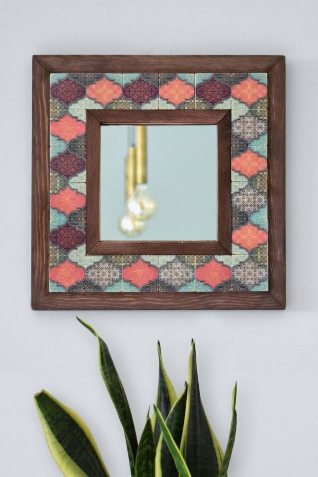 Mandala Desenli Mermer Dekoratif Ayna 34x34cm - 026.1