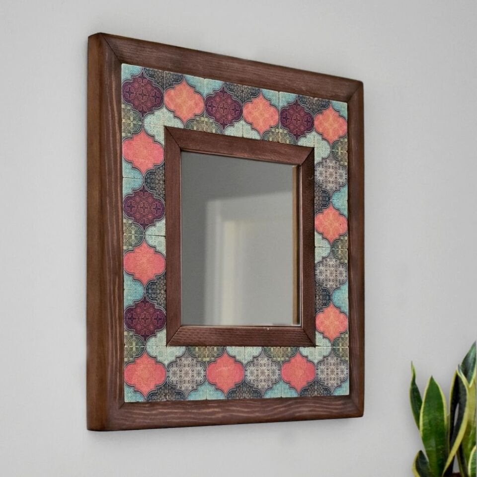 Mandala Desenli Mermer Dekoratif Ayna 34x34cm - 026.1