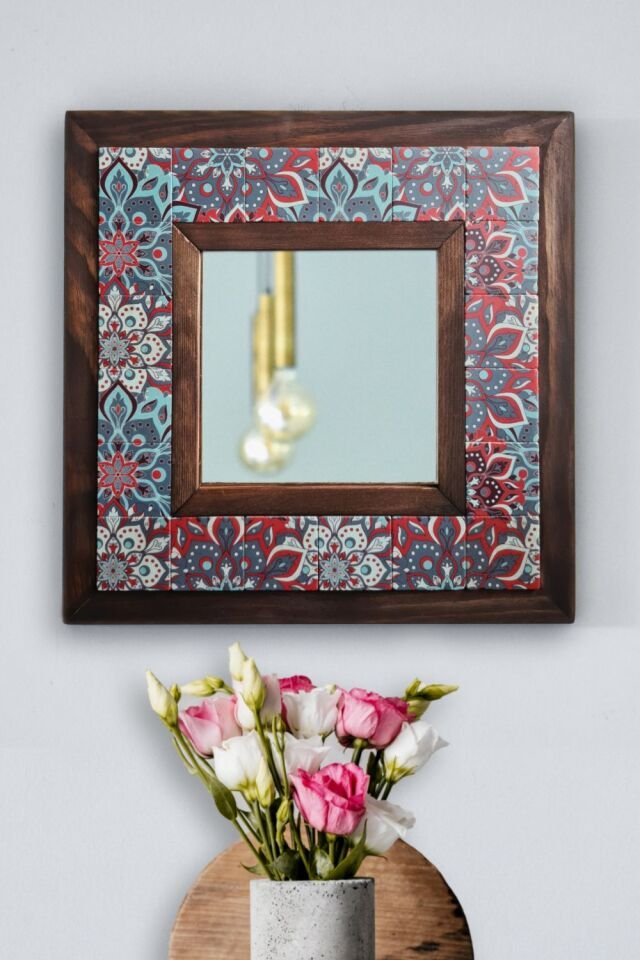 Mandala Desenli Mermer Dekoratif Ayna 34x34cm - 027.1