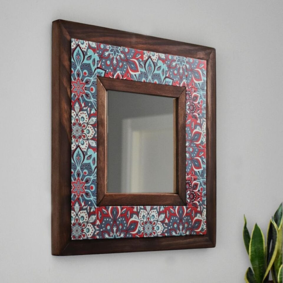 Mandala Desenli Mermer Dekoratif Ayna 34x34cm - 027.1