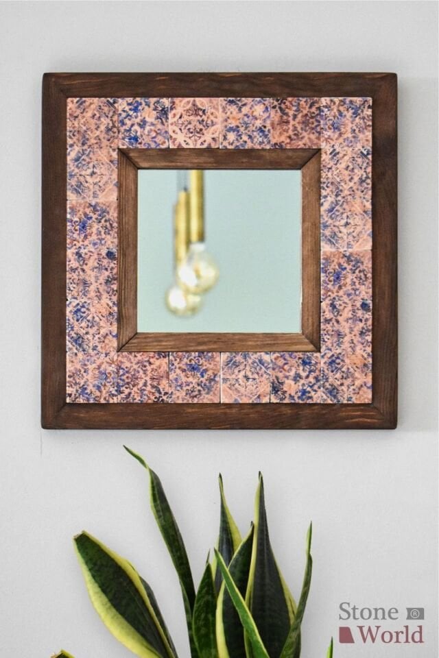 Vintage Desenli Mermer Dekoratif Ayna 34x34cm - 029.1