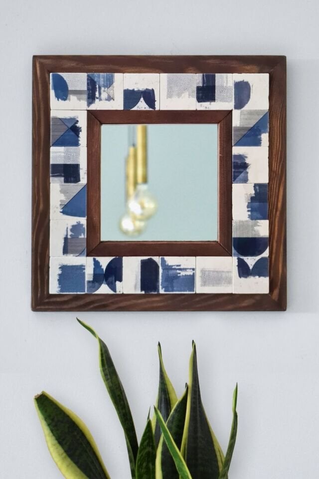 Abstract Desenli Mermer Dekoratif Ayna 34x34cm - 032.1