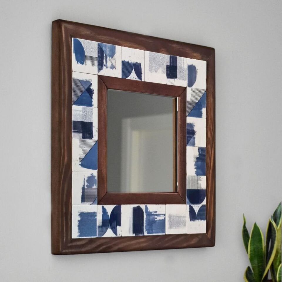 Abstract Desenli Mermer Dekoratif Ayna 34x34cm - 032.1