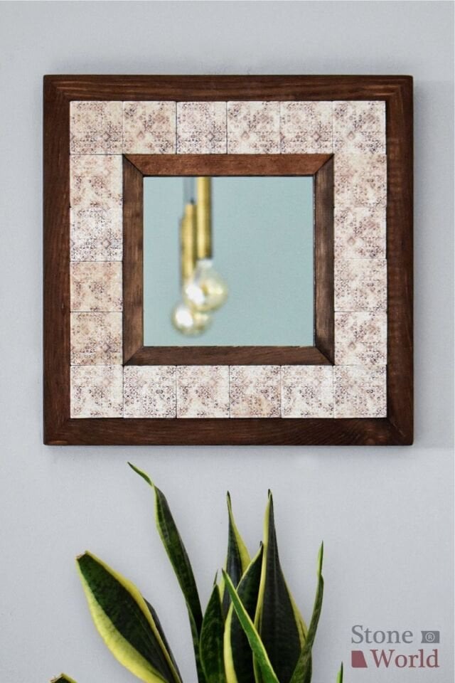 Vintage Desenli Mermer Dekoratif Ayna 34x34cm - 034.1