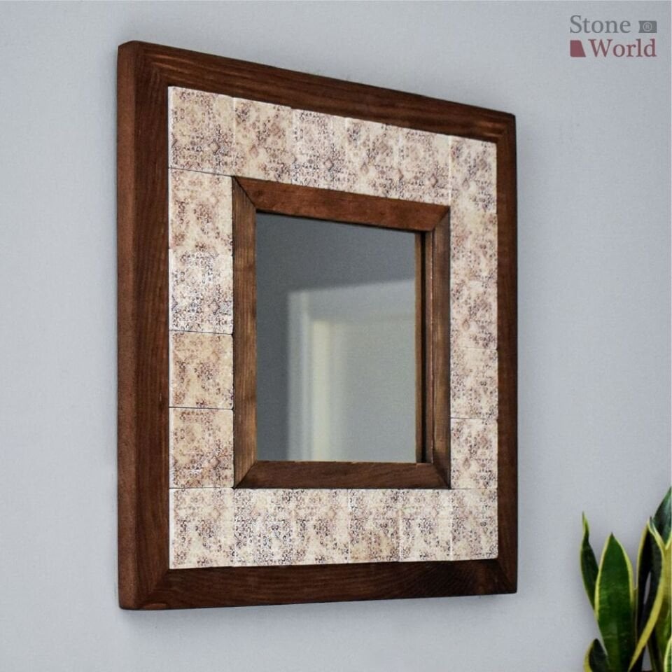 Vintage Desenli Mermer Dekoratif Ayna 34x34cm - 034.1