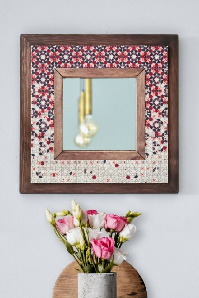 Geometric Desenli Mermer Dekoratif Ayna 34x34cm - 042.2