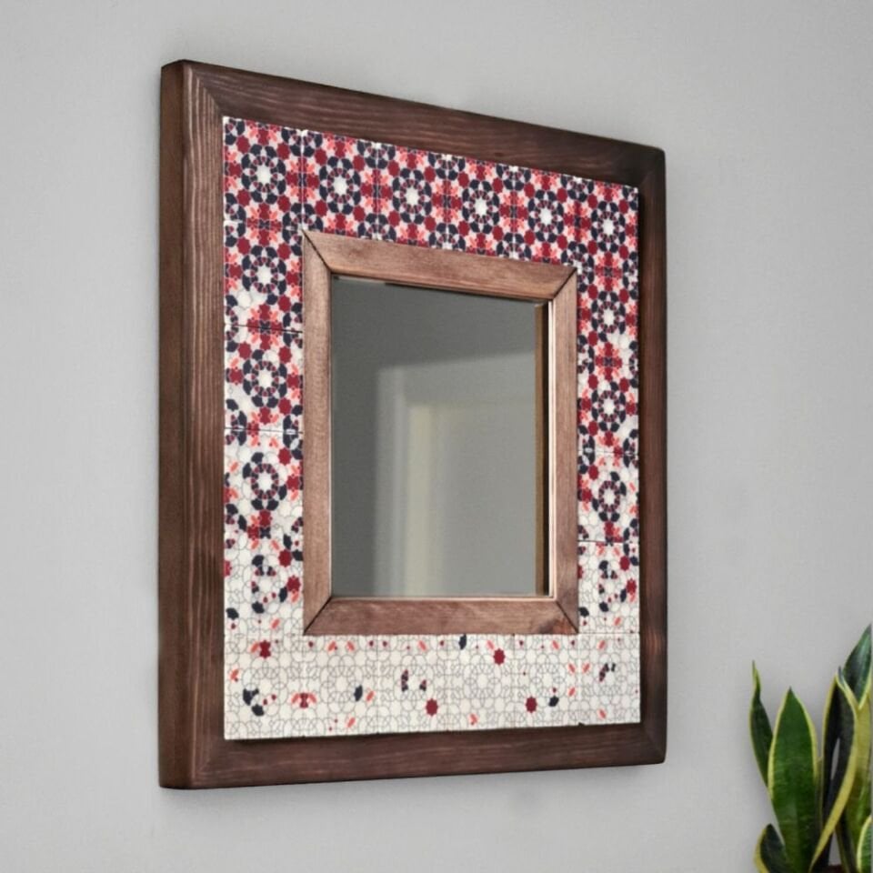 Geometric Desenli Mermer Dekoratif Ayna 34x34cm - 042.2