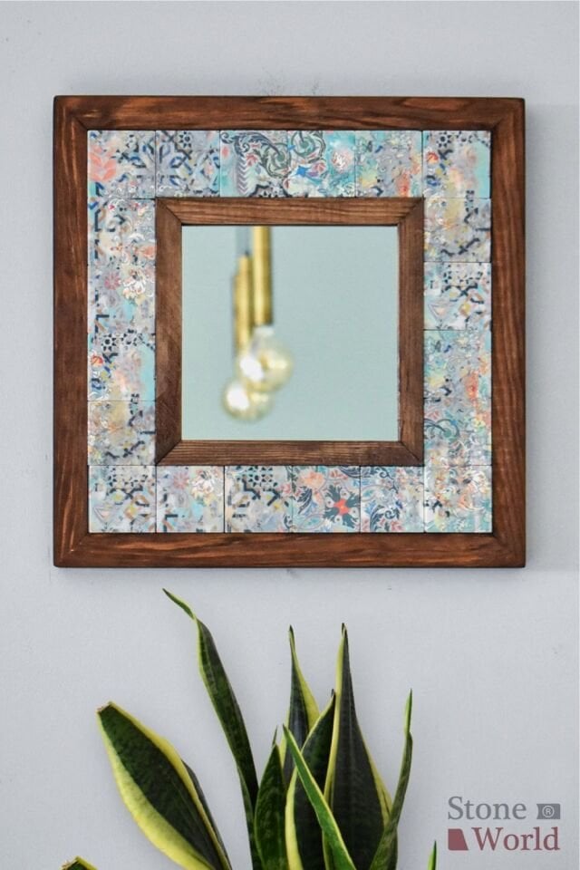 Vintage Desenli Mermer Dekoratif Ayna 34x34cm - 043.1