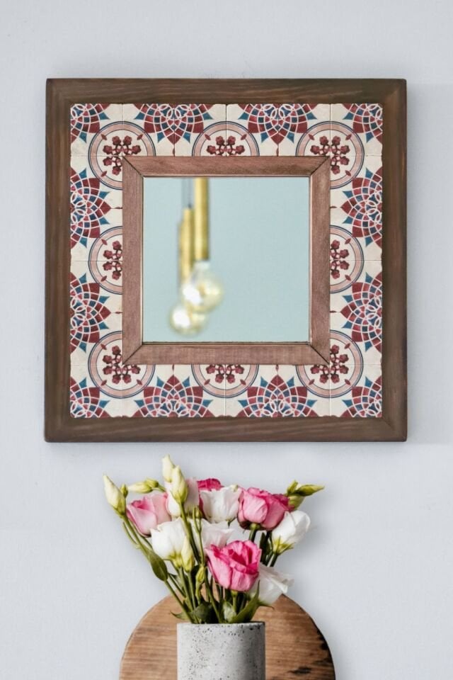 Mandala Desenli Mermer Dekoratif Ayna 34x34cm - 046.1