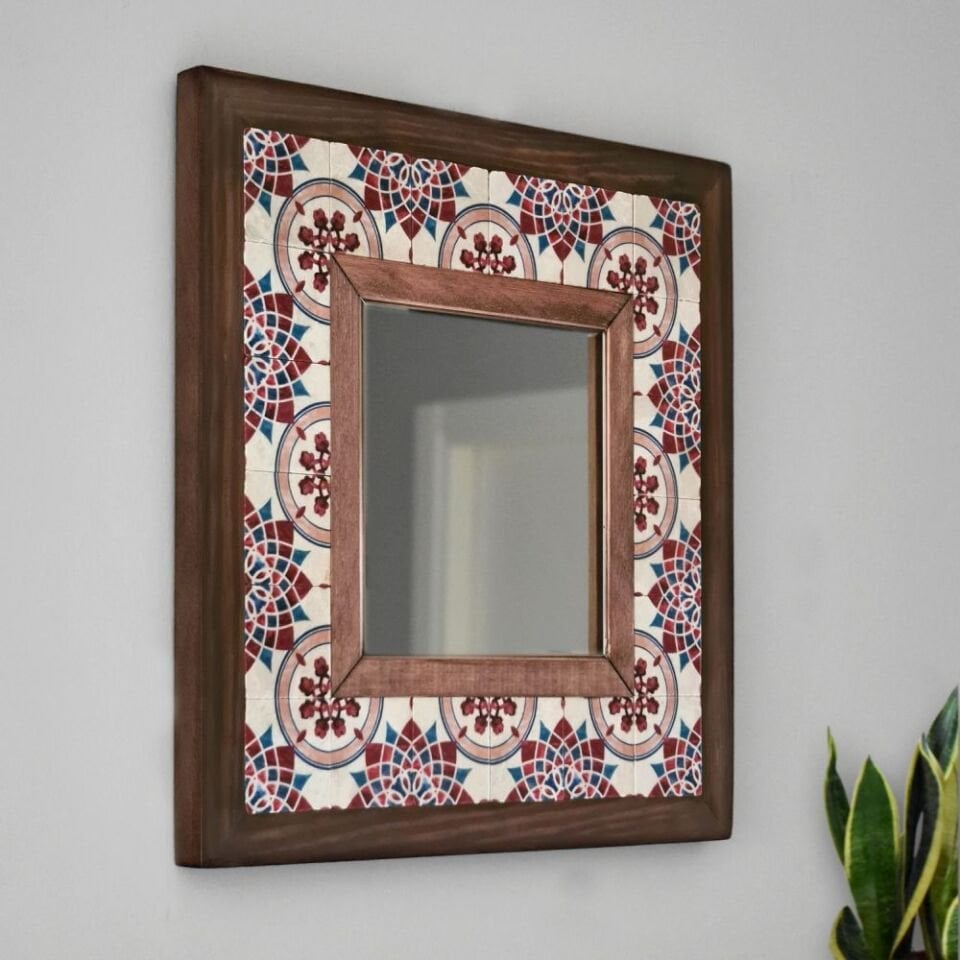 Mandala Desenli Mermer Dekoratif Ayna 34x34cm - 046.1