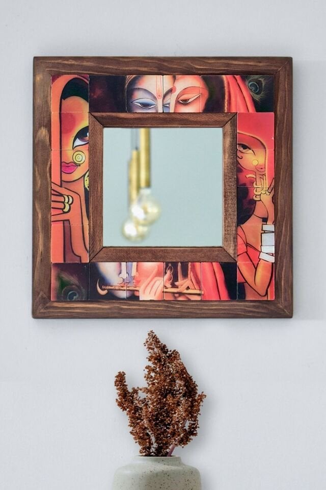 Indian Desenli Mermer Dekoratif Ayna 34x34cm - 054.1