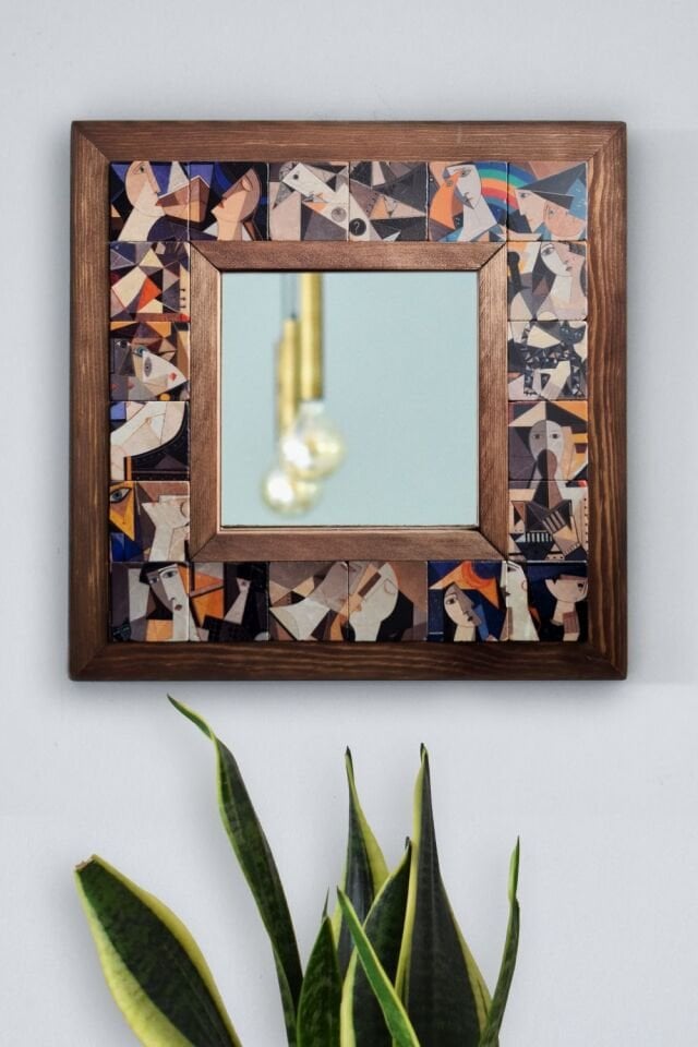 Picasso Desenli Mermer Dekoratif Ayna 34x34cm - 056.1