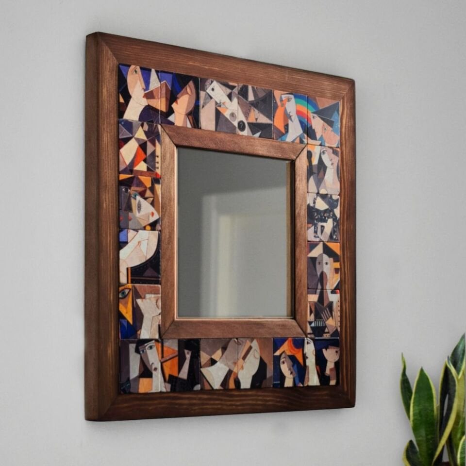 Picasso Desenli Mermer Dekoratif Ayna 34x34cm - 056.1