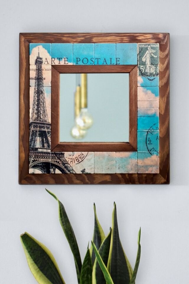 Eiffel  Desenli Mermer Dekoratif Ayna 34x34cm - 064.1