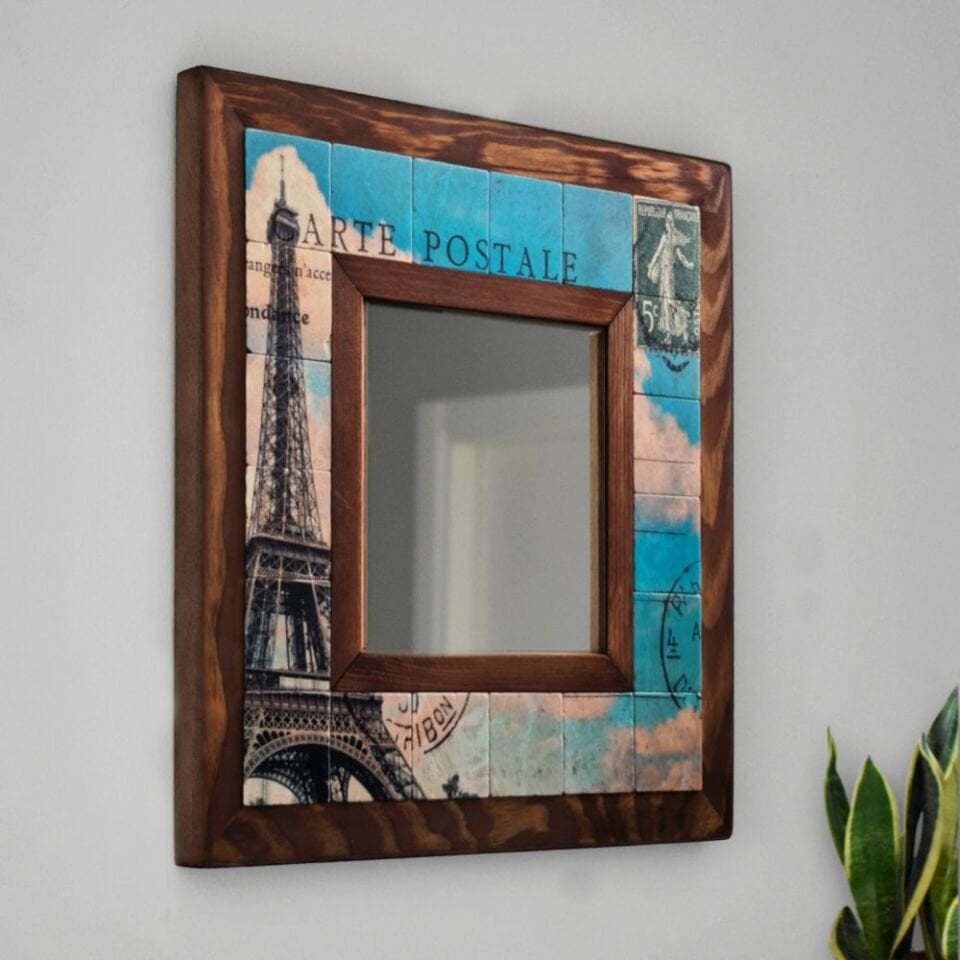 Eiffel  Desenli Mermer Dekoratif Ayna 34x34cm - 064.1