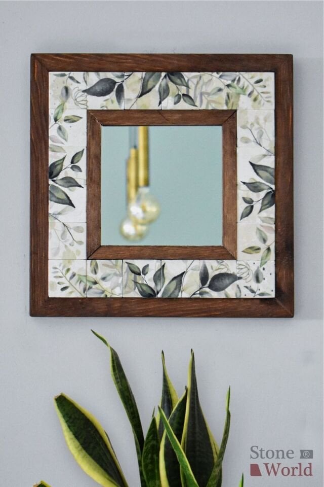 Flower Desenli Mermer Dekoratif Ayna 34x34cm - 065.1