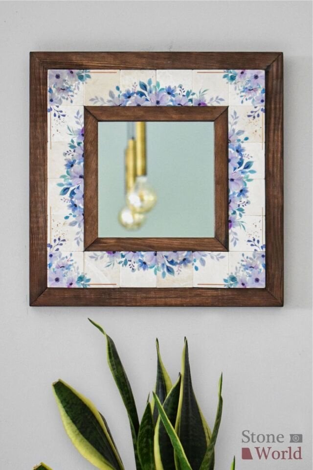 Flower Desenli Mermer Dekoratif Ayna 34x34cm - 066.2