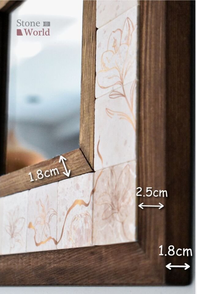 Flower Desenli Mermer Dekoratif Ayna 34x34cm - 067.1