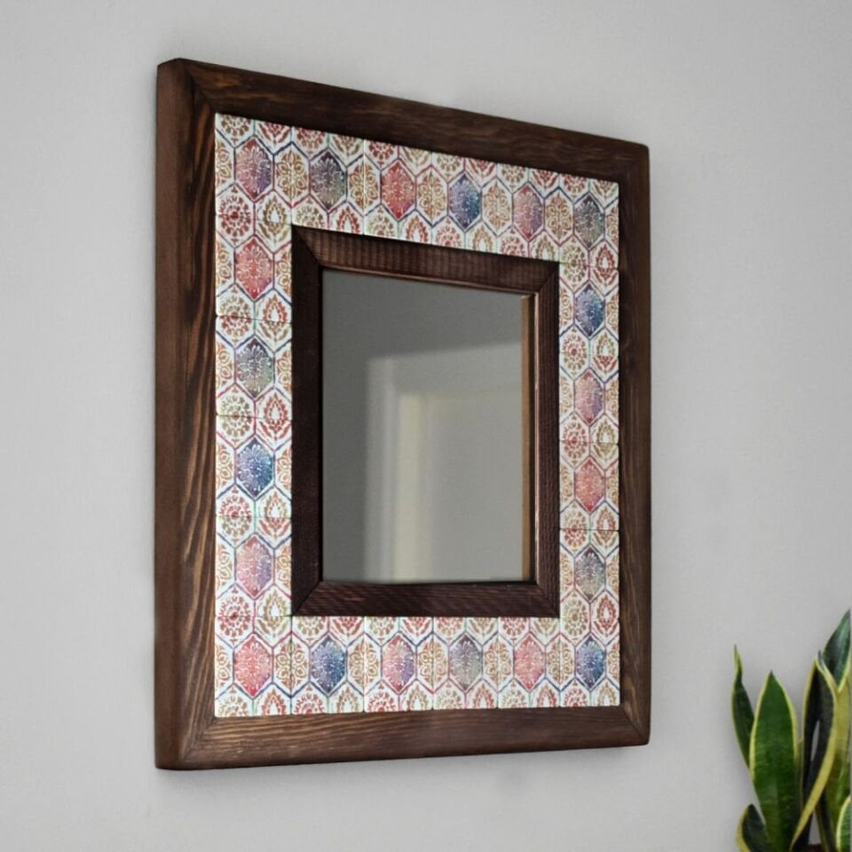 Vintage Desenli Mermer Dekoratif Ayna 34x34cm - 069.1