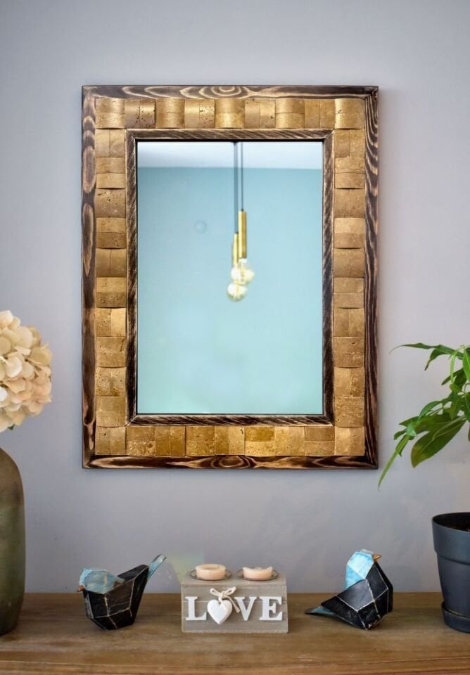 Squary Noçe Travertenden Dekoratif Ayna - 50x65 cm