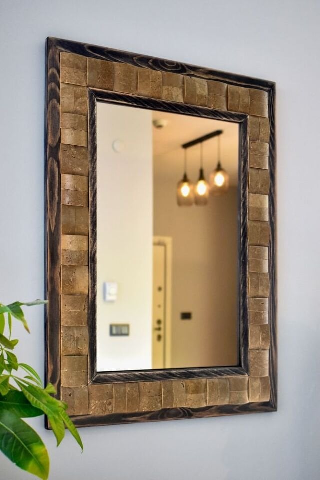 Squary Noçe Travertenden Dekoratif Ayna - 50x65 cm