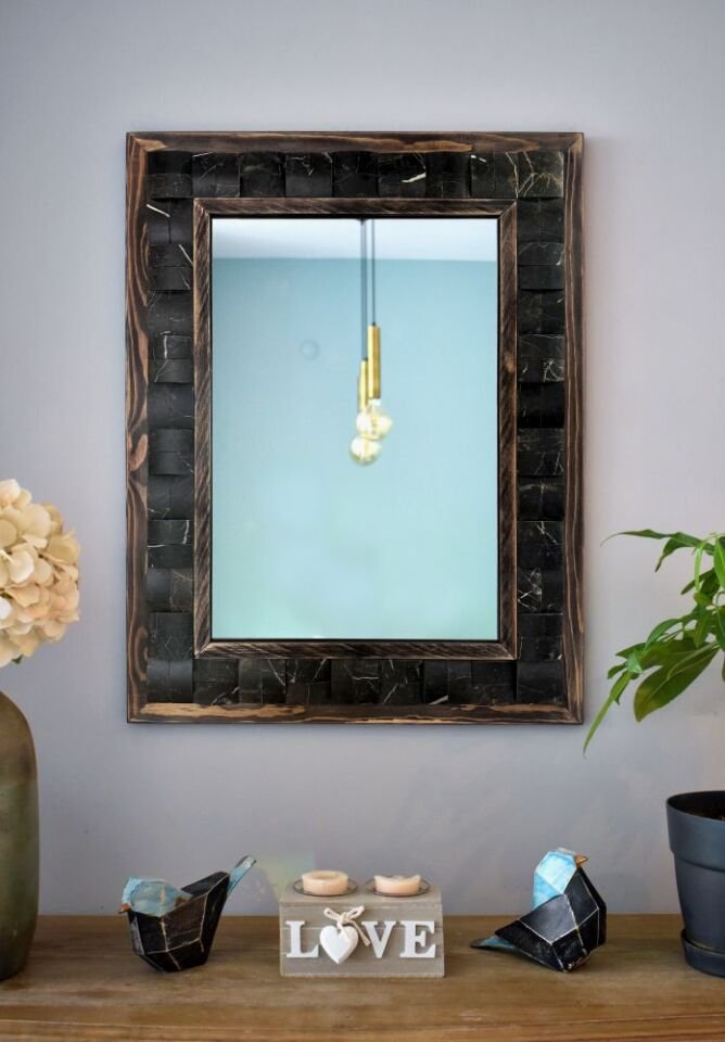 Squary Siyah Mermer Dekoratif Ayna - 50x65 cm